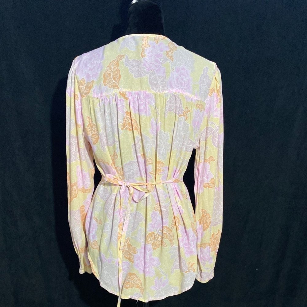Amuse Society S Button Down Shirt‎ Blouse Viscose Pastel Pink Yellow Orange Belt - Picture 4 of 9